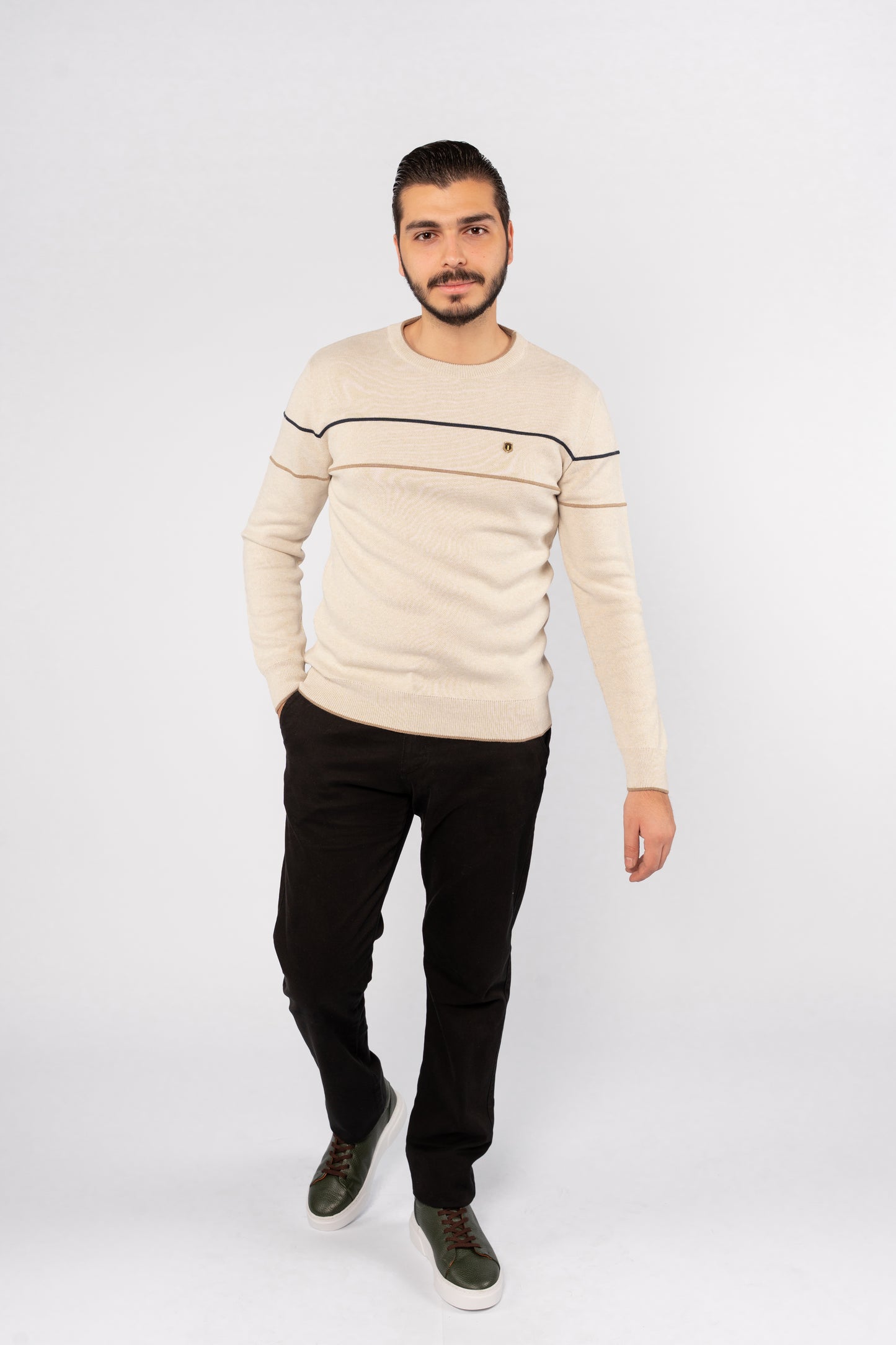 BEIGE-DARK BEIGE LINE SWEATER