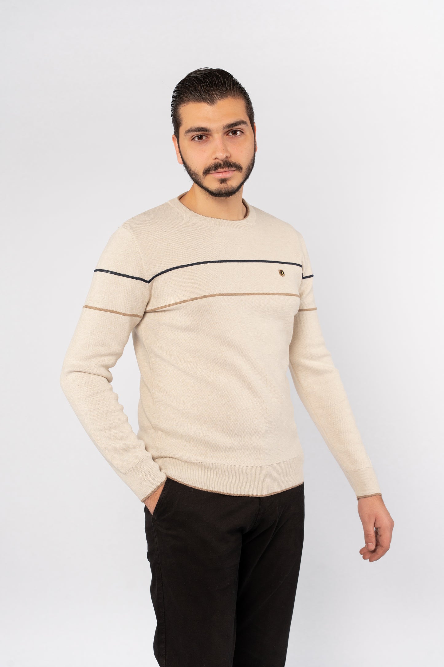 BEIGE-DARK BEIGE LINE SWEATER
