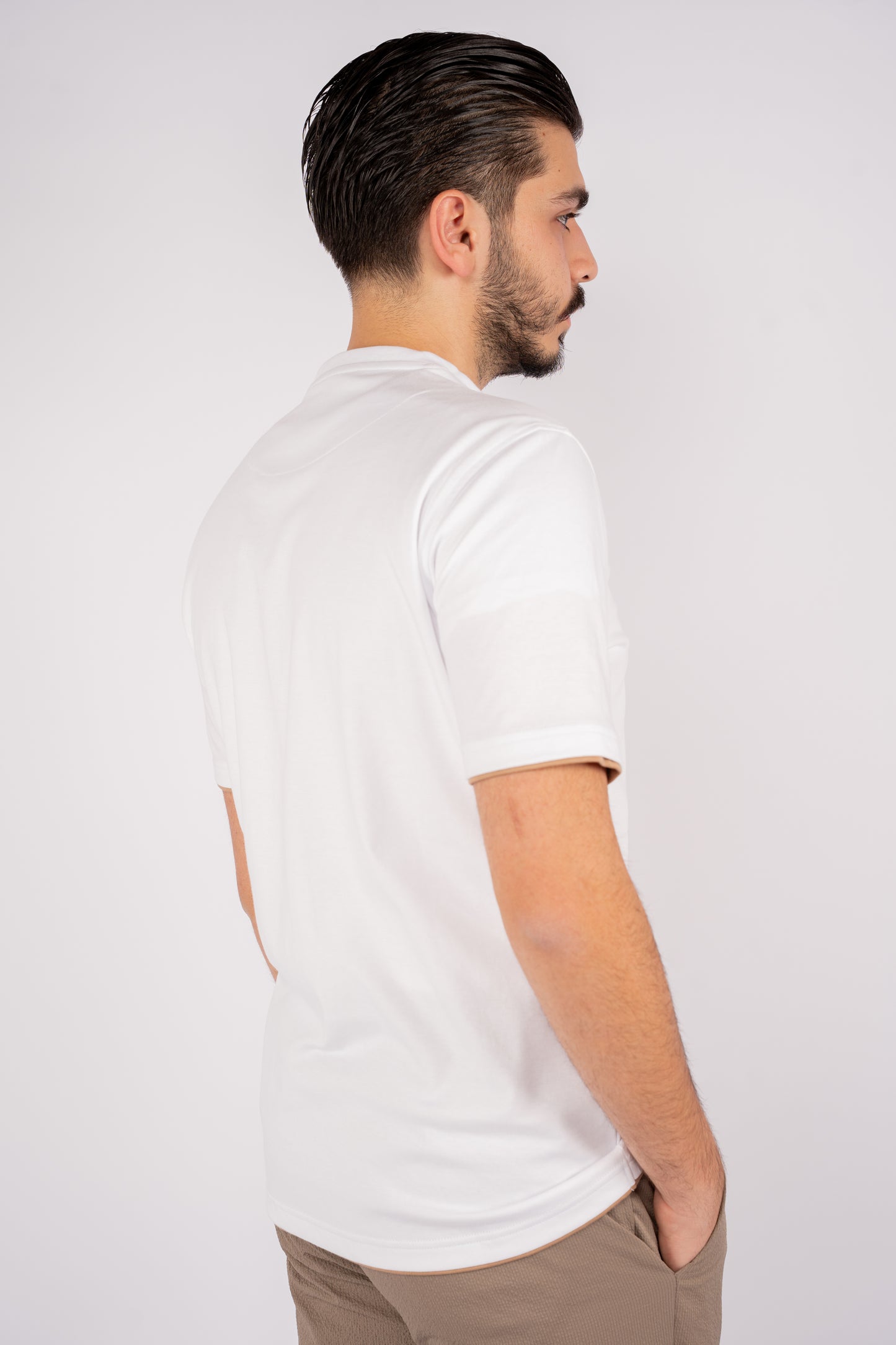 WHITE DOUBLE NECKLINE MERCERIZED TSHIRT