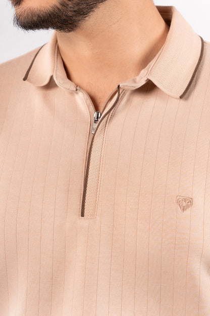 BEIGE POLO ZIPPER SWEATER