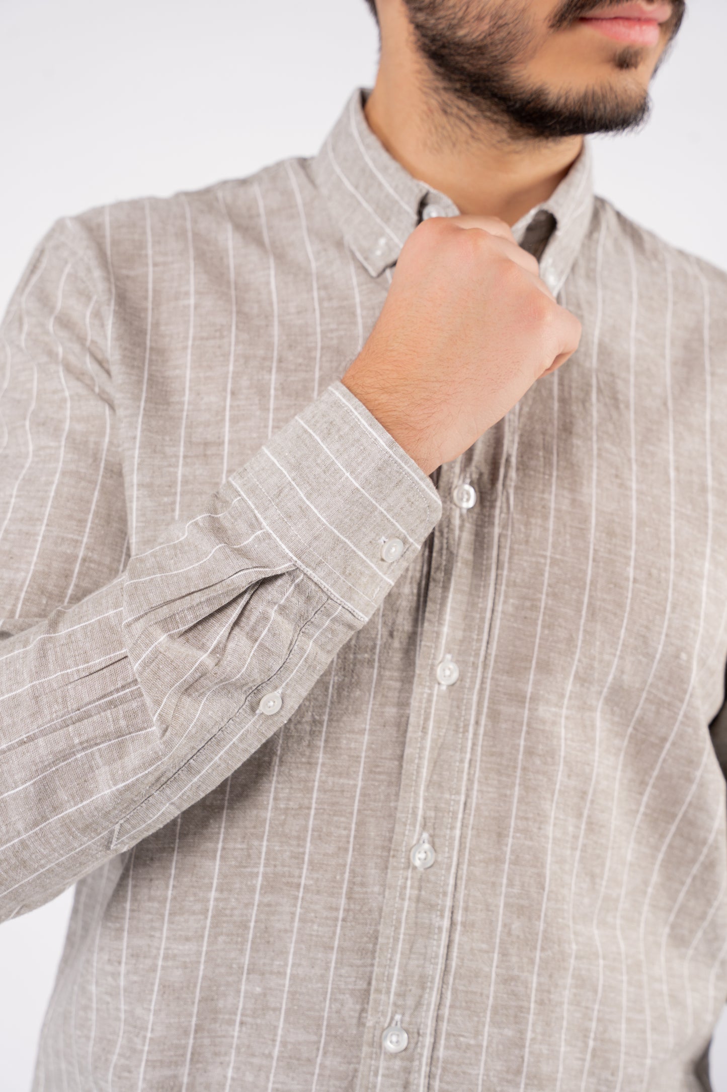 OLIVE WHITE LINED LINEN SHIRT