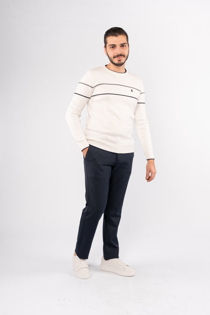 WHITE-NAVY LINE SWEATER