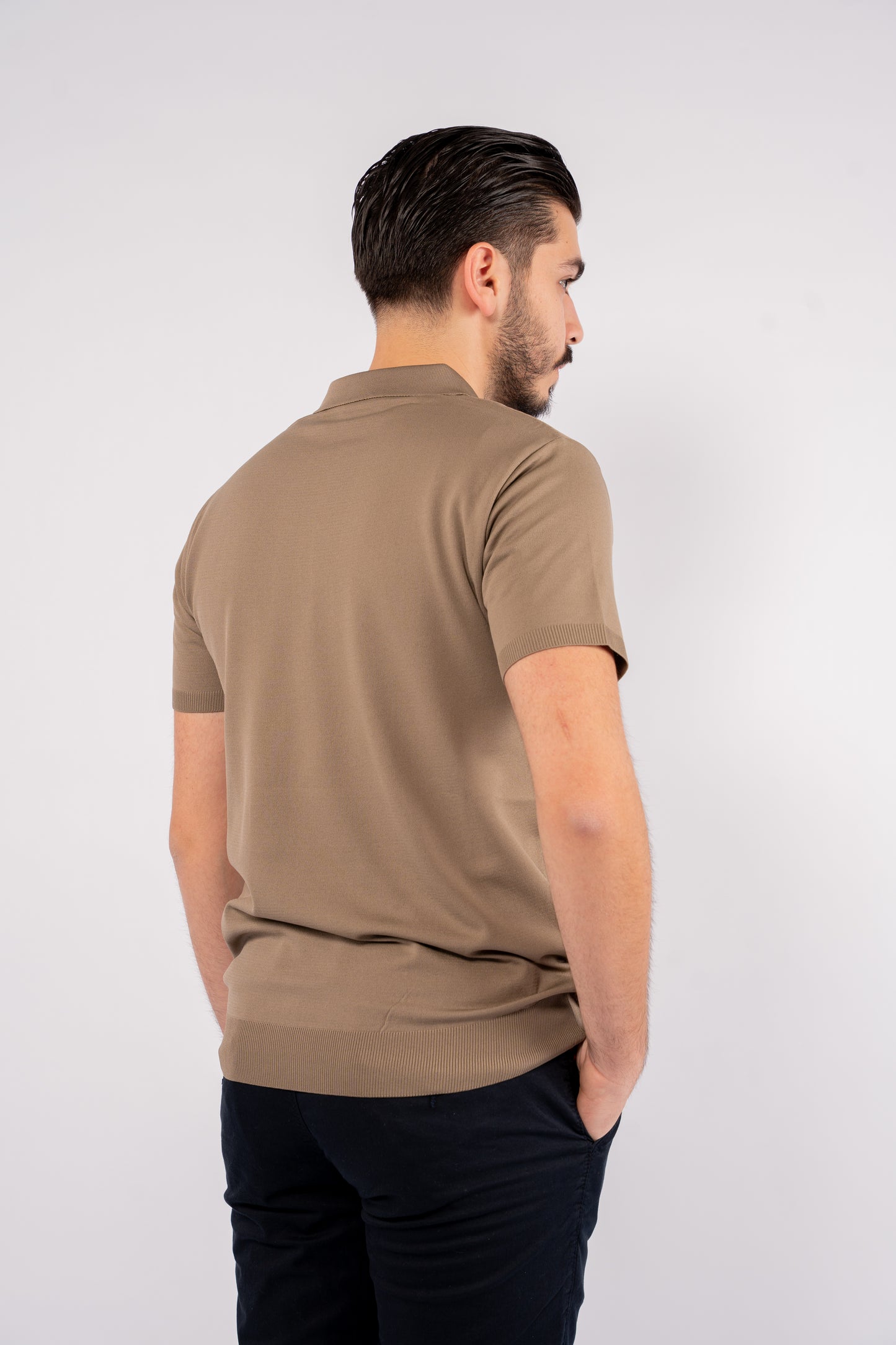 BEIGE MERCERIZED ZIPPER POLO
