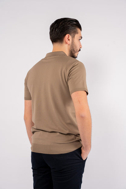 BEIGE MERCERIZED ZIPPER POLO