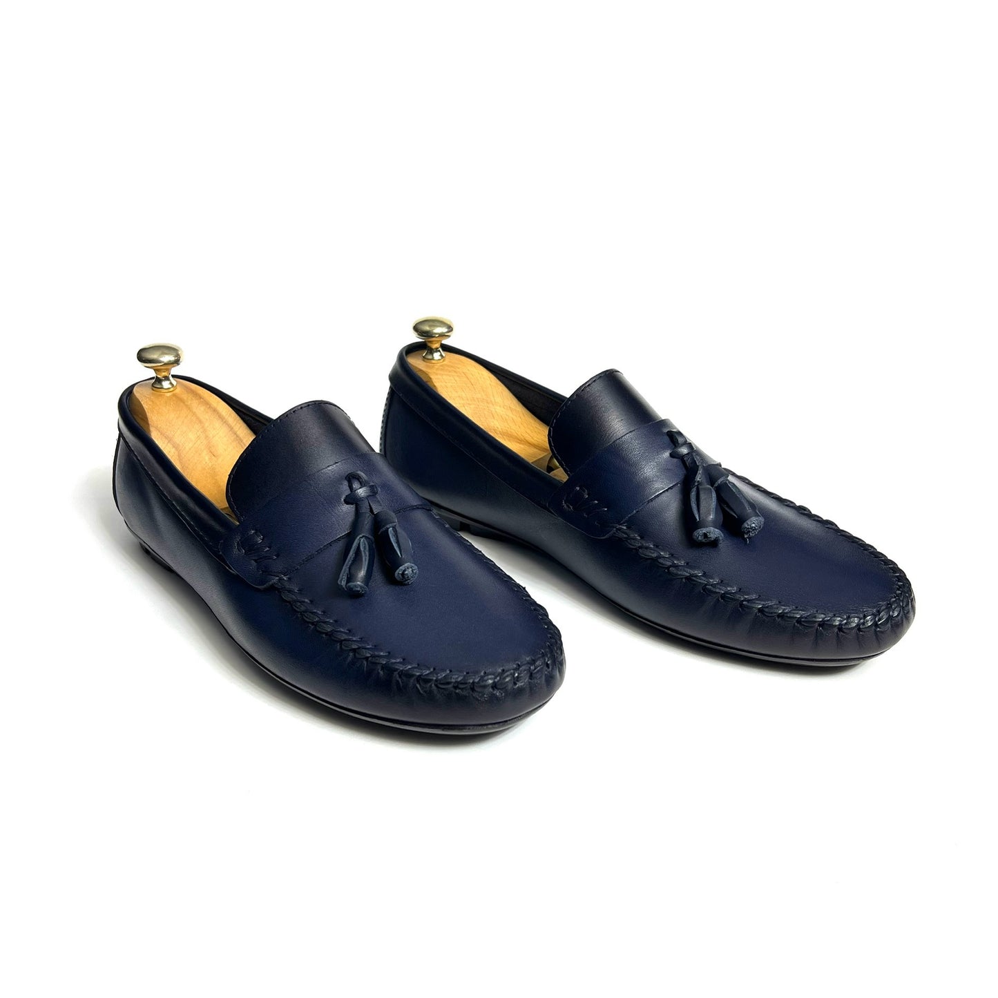 Navy Leather Tassels Moccasin