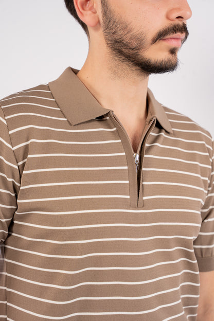 DARK BEIGE ZIPPER LINED POLO