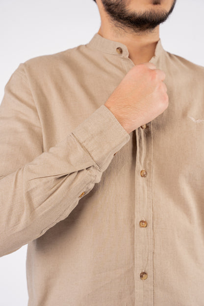 BEIGE CHINESE LINEN SHIRT