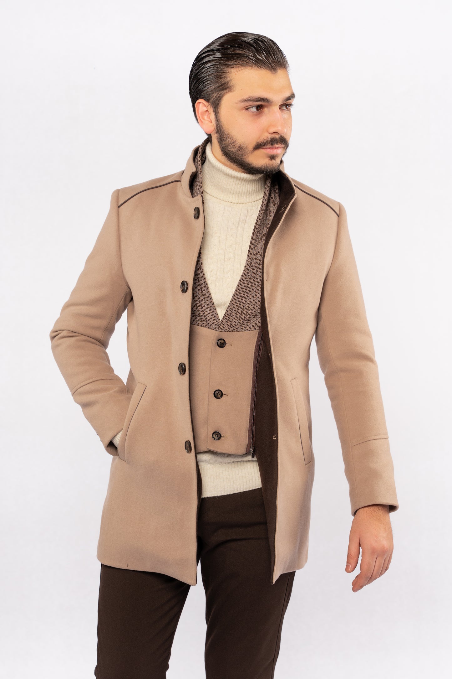 BEIGE SEMI CASUAL WOOL COAT