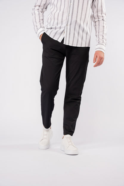 BLUE GREY LINED LINEN SHIRT