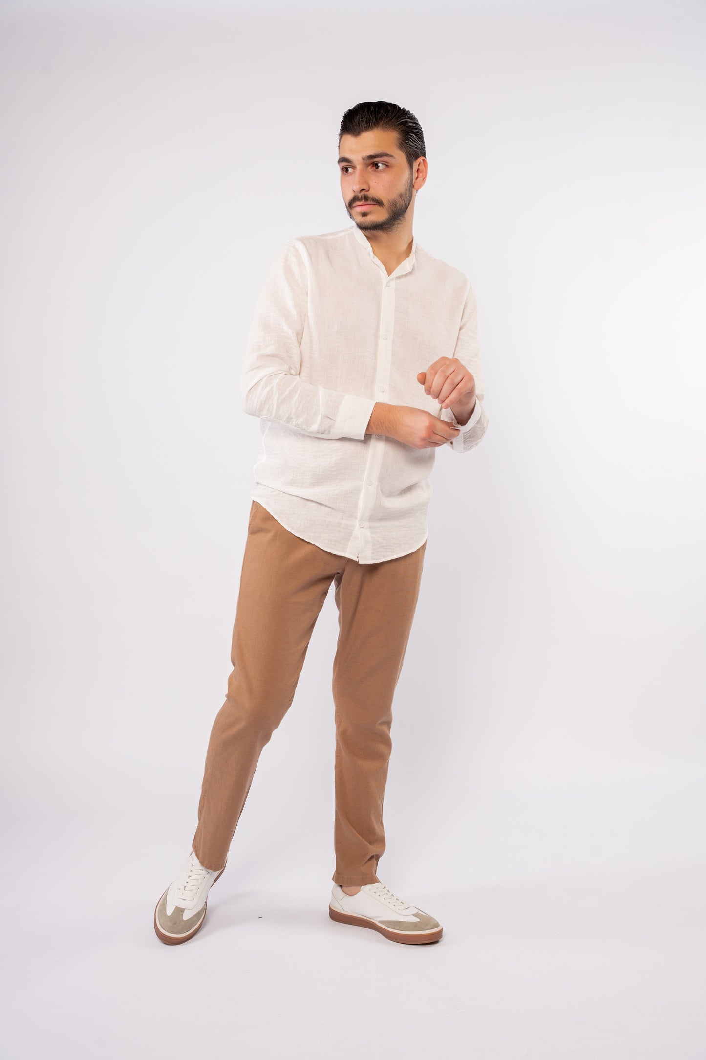 WHITE DOUBLE GAUZE CHINESE SHIRT