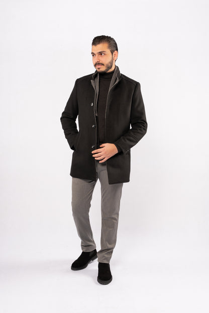 BLACK SEMI CASUAL WOOL COAT