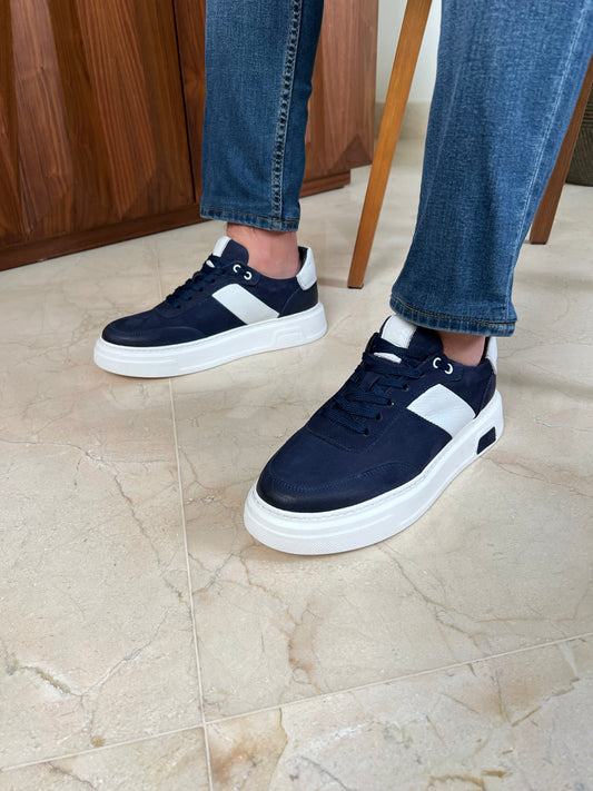 NAVY SUEDE HIGH SOLE SNEAKER