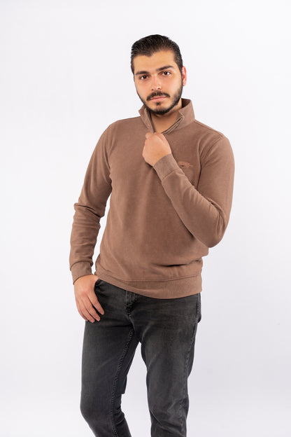 MOCHA HIGHNECK ZIPPER SWEATER