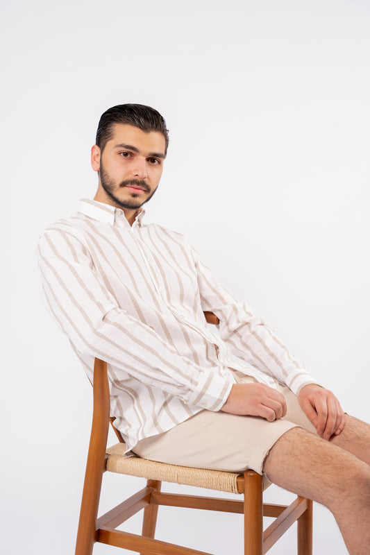 BEIGE LINED LINEN SHIRT