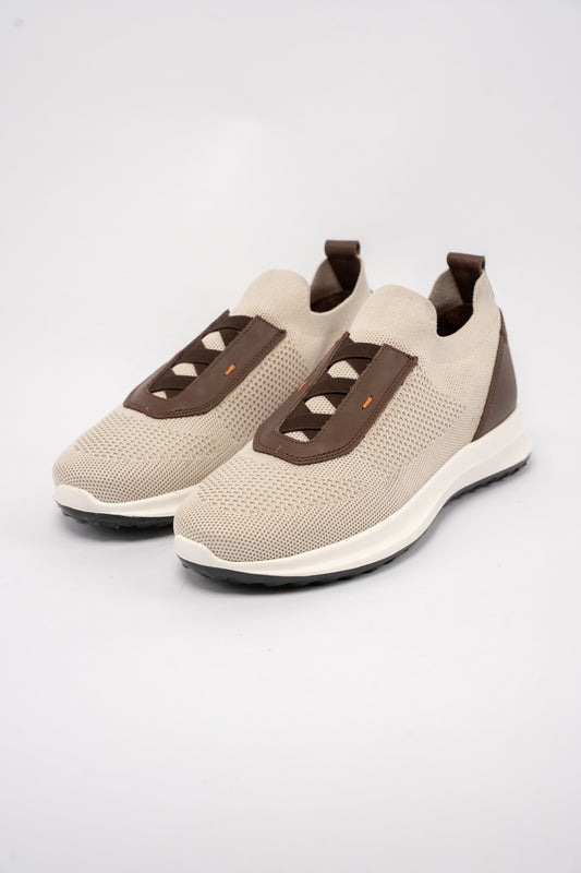 BEIGE BROWN CASUAL ELASTIC SNEAKER