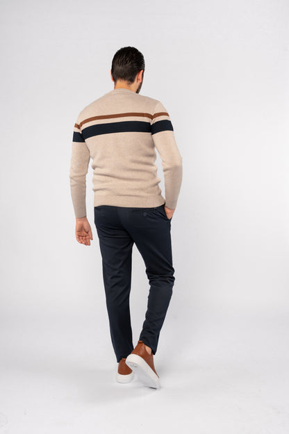 BEIGE DOUBLE LINE SWEATER