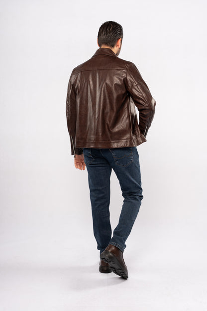 BROWN TRUCKER LEATHER JACKET