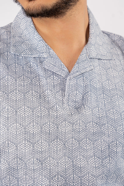 BLUE GEOMETRIC PATTERN POLO TSHIRT