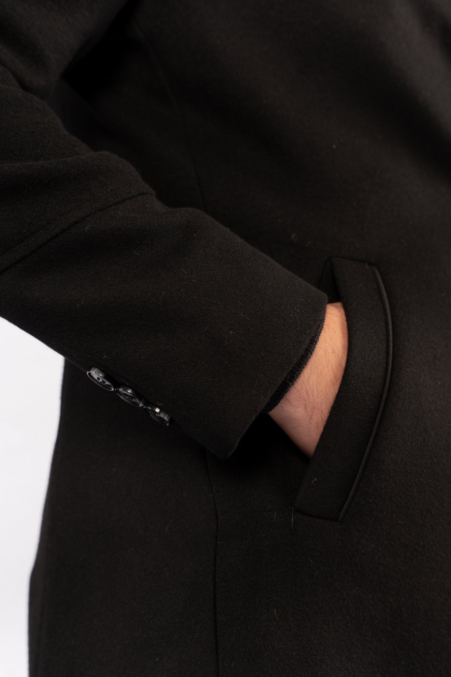 BLACK SEMI CASUAL WOOL COAT