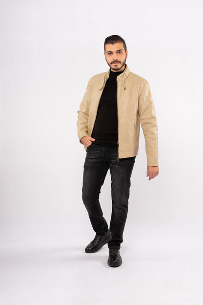 BEIGE CASUAL LEATHER JACKET