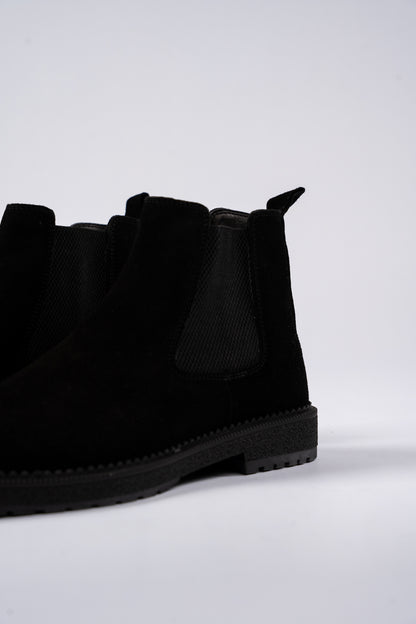 BLACK SUEDE CHELSEA BOOTS
