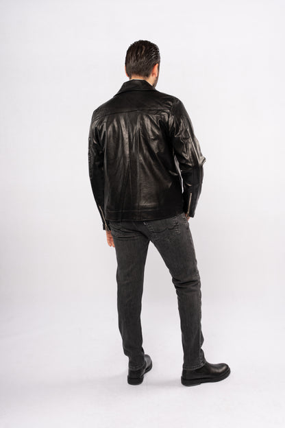 BLACK TRUCKER LEATHER JACKET