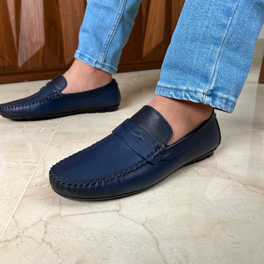 Navy Leather Penny Moccasin