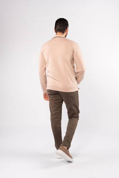 BEIGE POLO ZIPPER SWEATER
