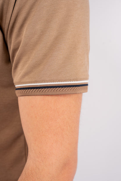 BEIGE MIXED COLLAR POLO