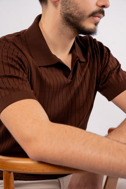 BROWN VNECK LINED POLO
