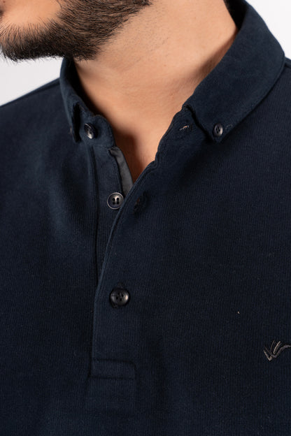 NAVY BUTTON POLO SWEATER