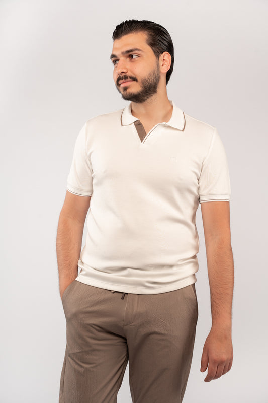 WHITE CASUAL VNECK POLO