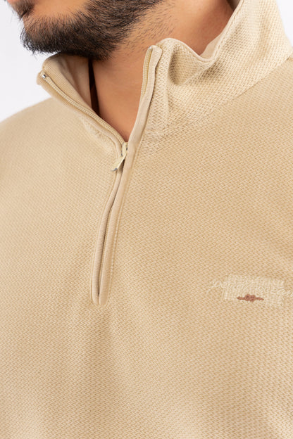 BEIGE HIGHNECK ZIPPER SWEATER