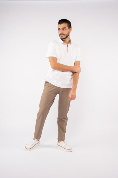 WHITE ZIPPER BUTTON COLLAR POLO