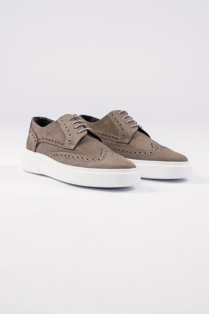 BEIGE GREY SUEDE BROGUE SNEAKER
