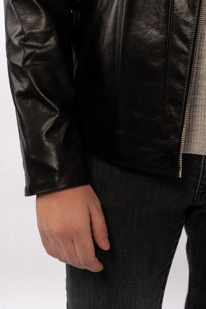 BLACK TRUCKER LEATHER JACKET