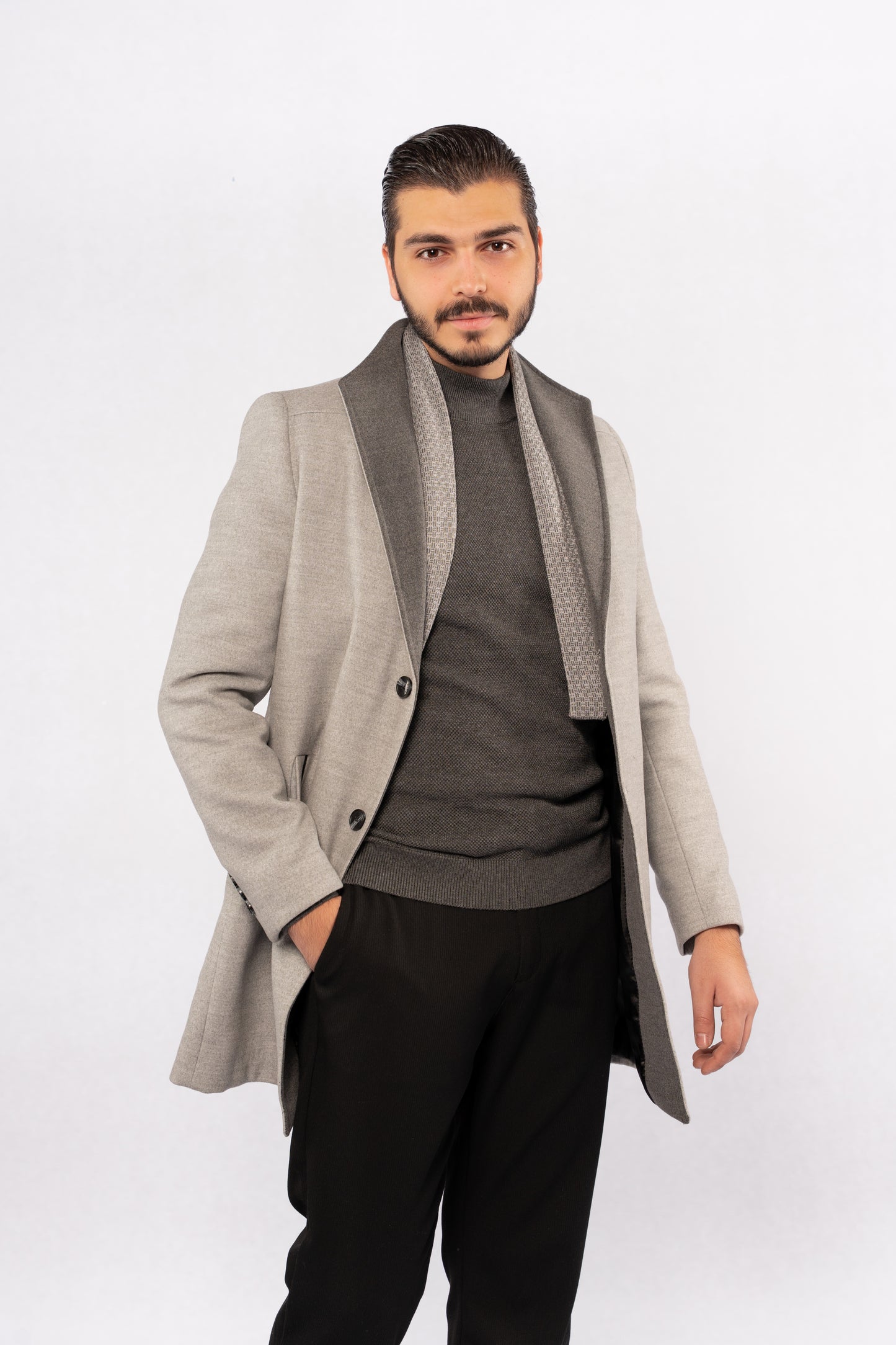 GREY SOPHISTICATED WOOL COAT