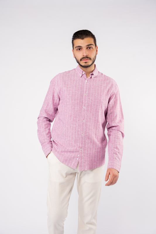 PINK LINED LINEN SHIRT