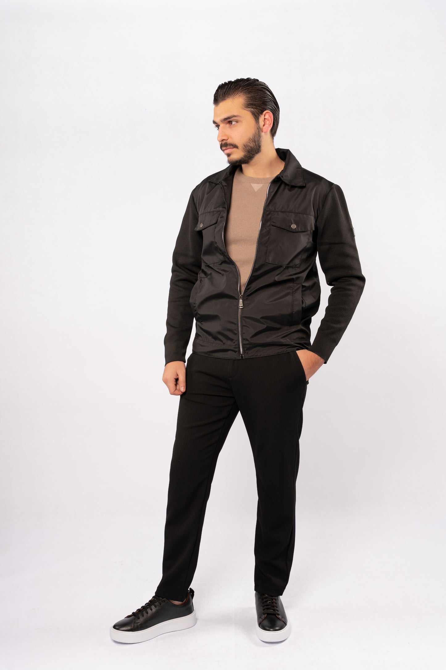 BLACK CASUAL QUILTED JACKET