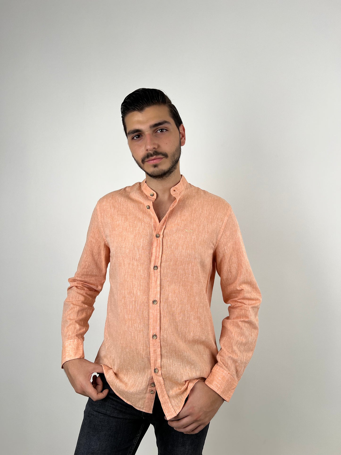 CHINESE LINEN SHIRT LIGHT ORANGE