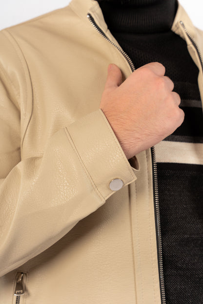 BEIGE TIMELESS LEATHER JACKET