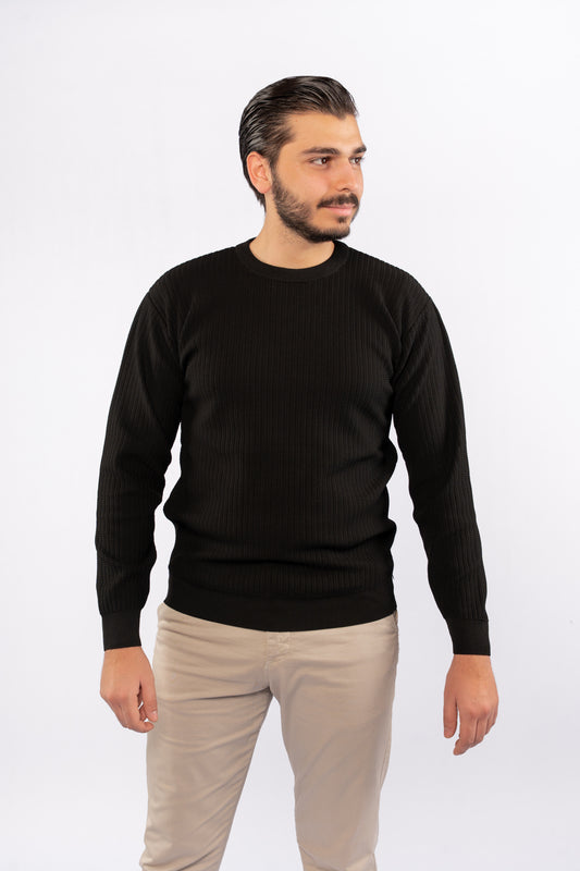BLACK TRICOT ROUNDNECK SWEATER