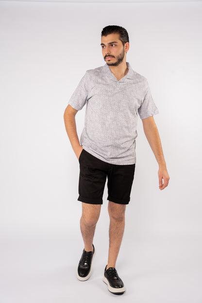 GREY GEOMETRIC PATTERN POLO TSHIRT