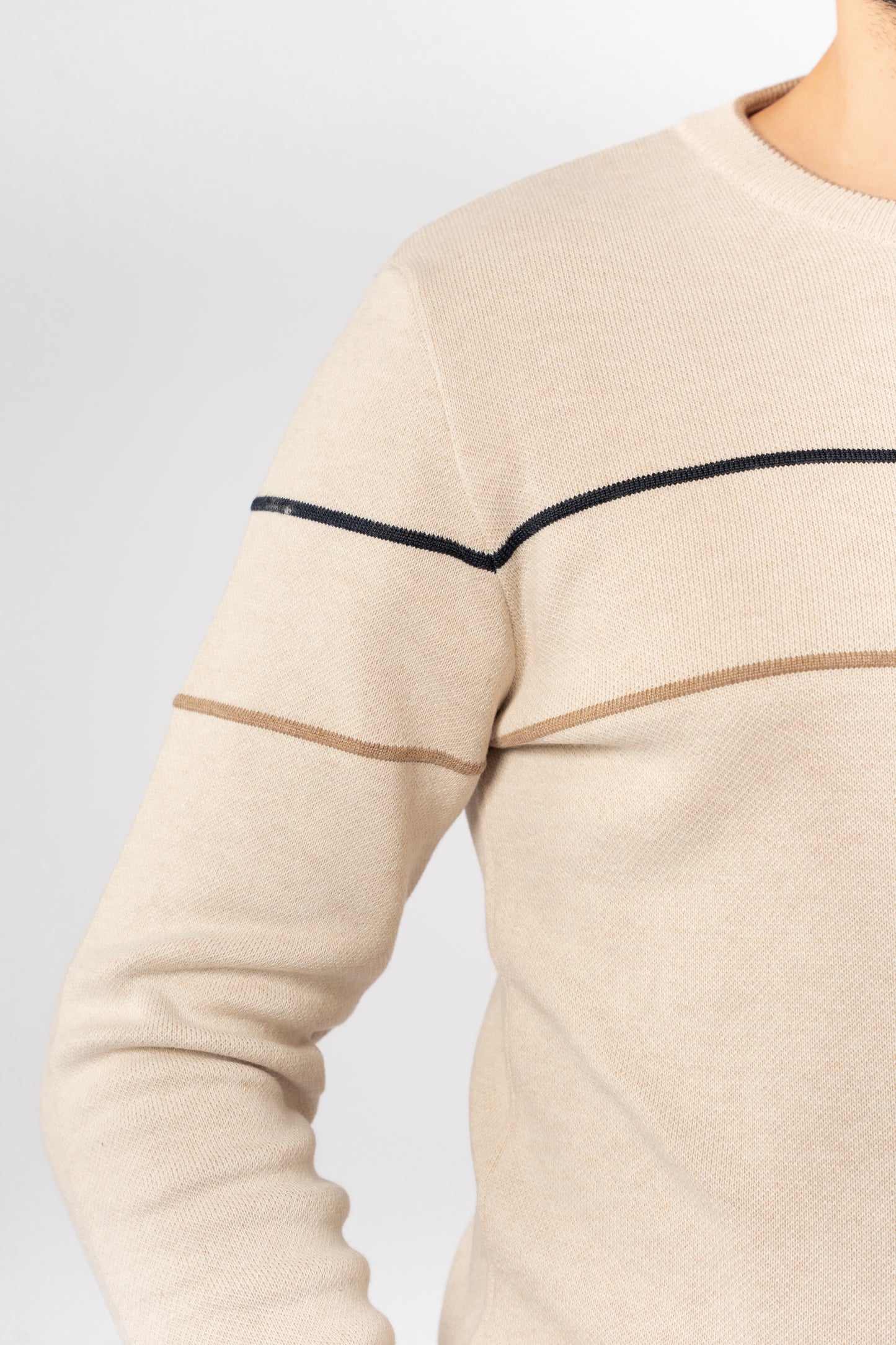 BEIGE-DARK BEIGE LINE SWEATER