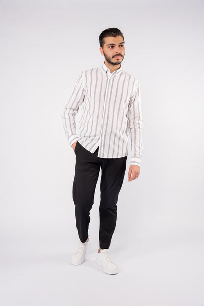 BLUE GREY LINED LINEN SHIRT