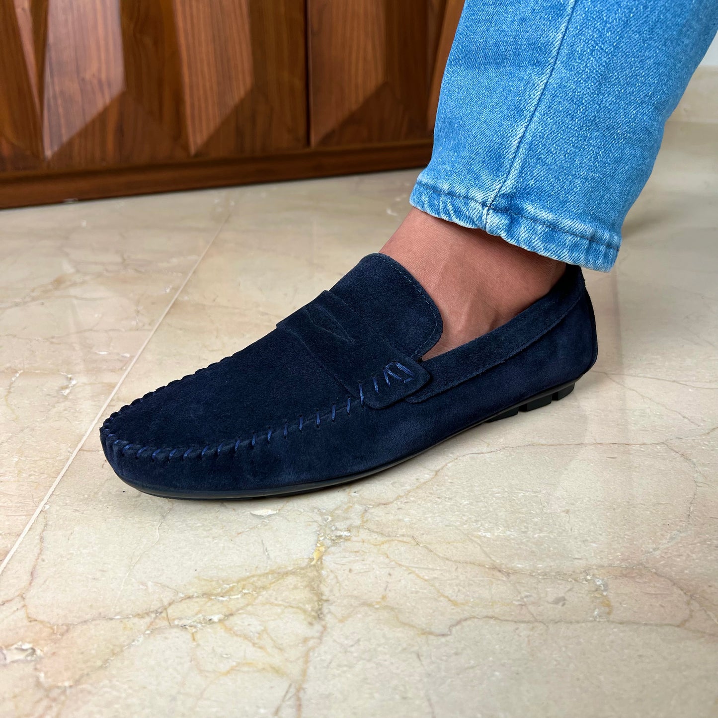 Navy Suede Penny Moccasin