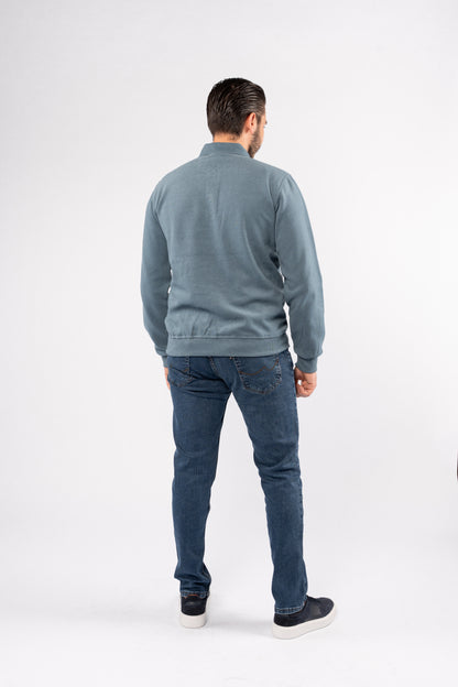 BLUE BUTTON POLO SWEATER