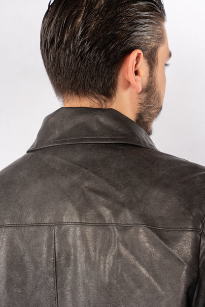 GREY TRUCKER LEATHER JACKET