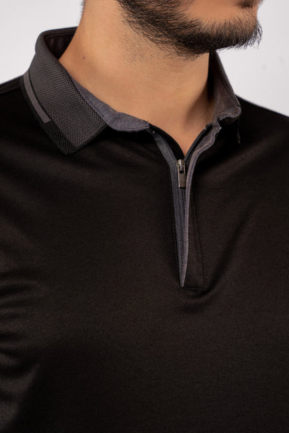 BLACK ZIPPER POLO