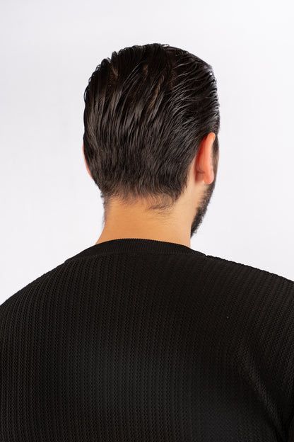 BLACK TRICOT ROUNDNECK SWEATER